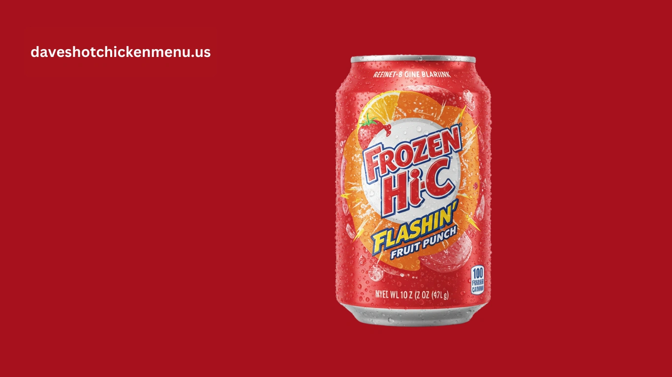 Ice-cold Frozen Hi-C Flashin’ Fruit Punch with a bold, fruity flavor blend.