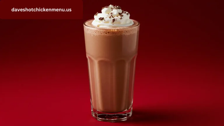 A creamy large chocolate shake topped with whipped cream and chocolate drizzle.