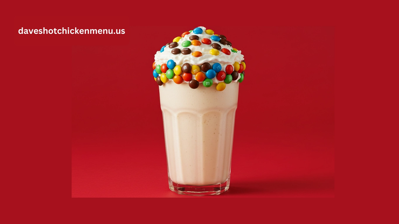 Large M&M top loaded shake with whipped cream and M&M candies.