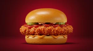 A single spicy chicken slider on a toasted bun