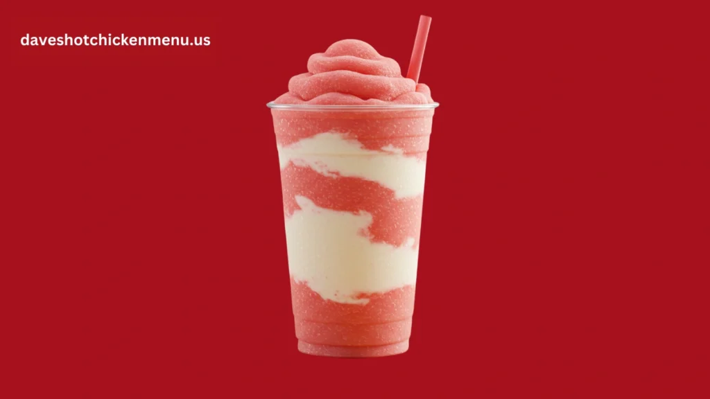Ice-cold Strawberries & Crème Slusher with a rich, fruity flavor and a creamy swirl in a chilled cup.