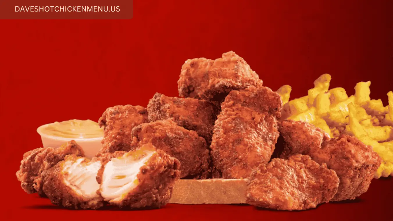 10-piece Dave's Bites with crispy fries on a tray