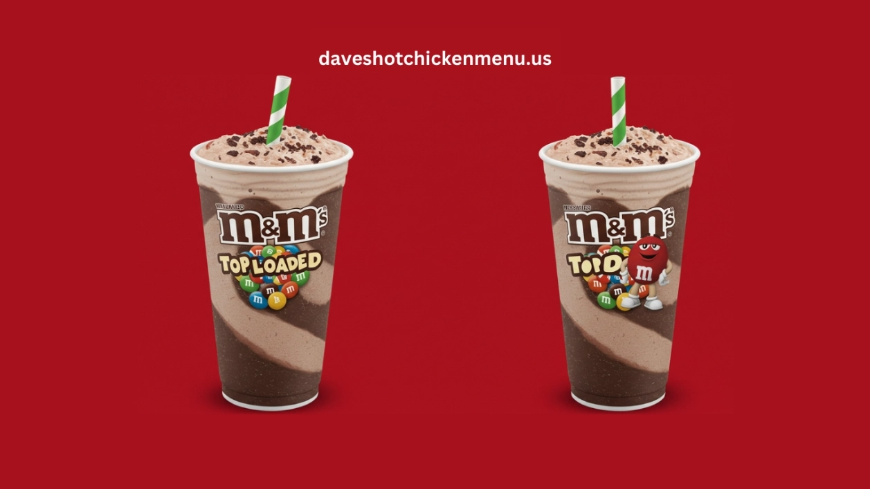 M&M top loaded shake with whipped cream and M&M candies.