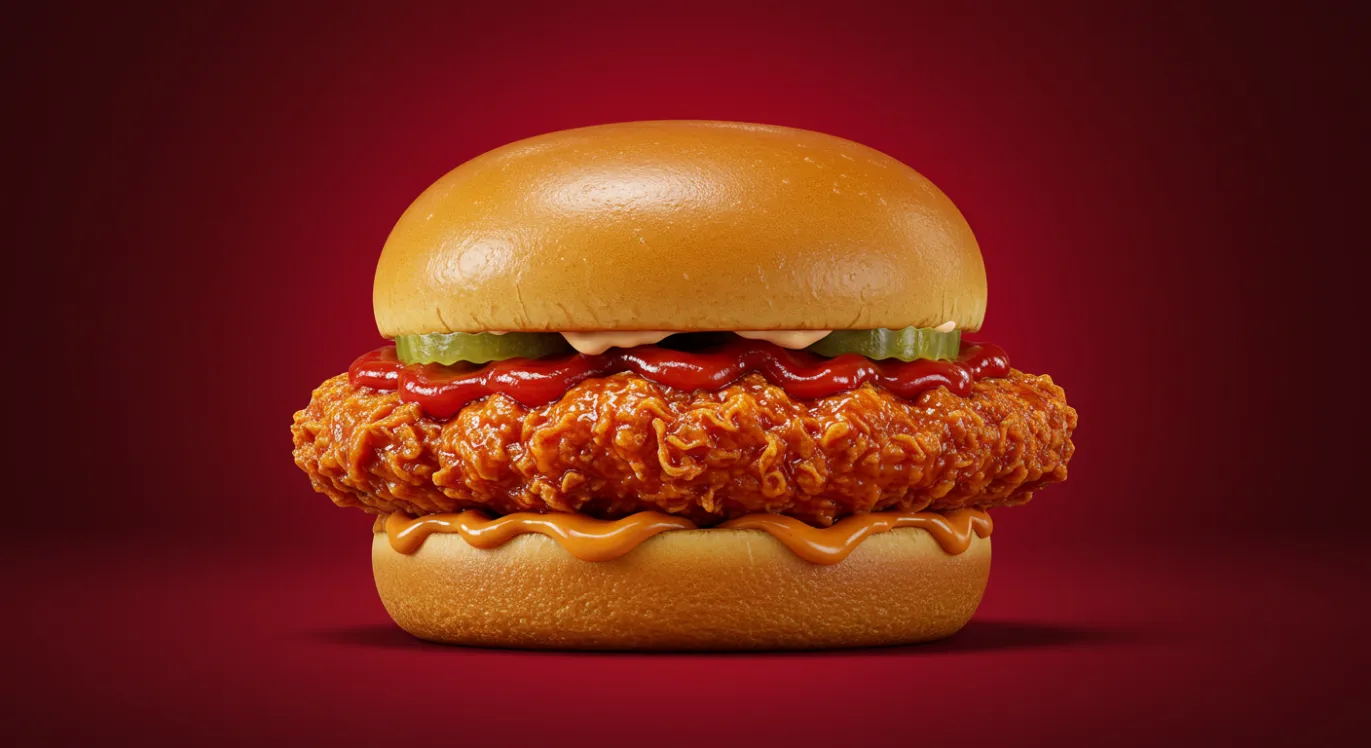 A single spicy chicken slider on a toasted bun