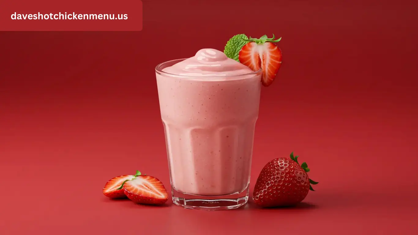 A small strawberry shake in a glass with a straw.